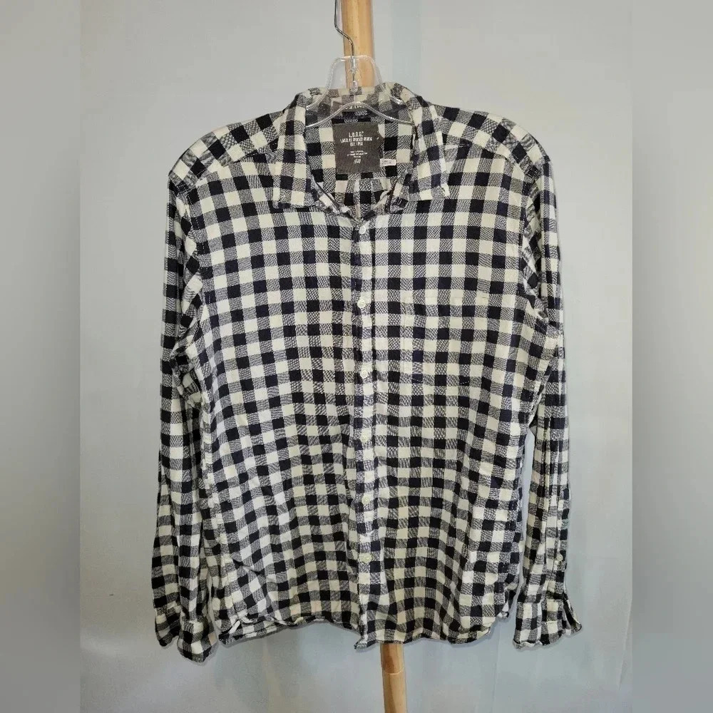 Black white Grey H&H LOGG 1993 Button down shirt long sleeves collar Medium